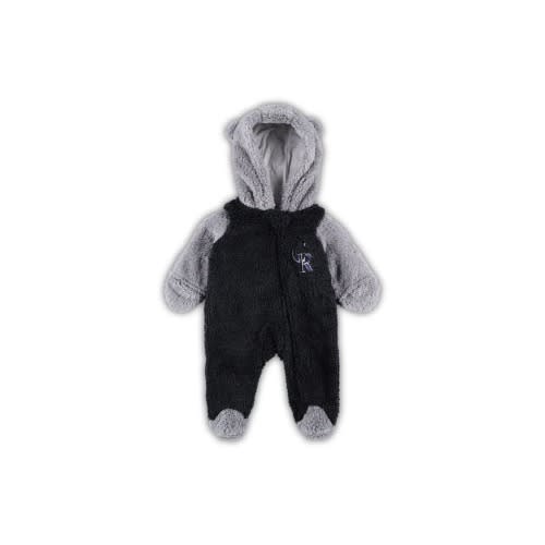 Outerstuff Newborn and Infant Black/Gray Colorado Rockies Game Nap Teddy Fleece Bunting Full-Zip Sleeper, 6-9 M, Black
