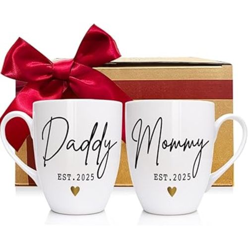 Promoted To Parents 2025 Mug Set, New Daddy Mommy Mugs Set Gift for New Parents - Pregnancy Announcement 2025 Gifts - Parents to be Gift - Baby Reveal Mug - First Time 2025 Dad Mom Gifts