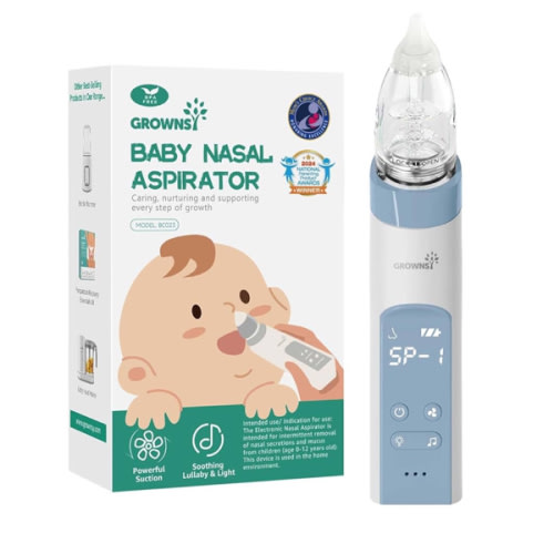 GROWNSY Nasal Aspirator for Baby, Electric Nose Aspirator for Toddler, Baby Nose Sucker, Automatic Nose Cleaner with 3 Silicone Tips, Adjustable Suction Level, Music and Light Soothing Function, Blue