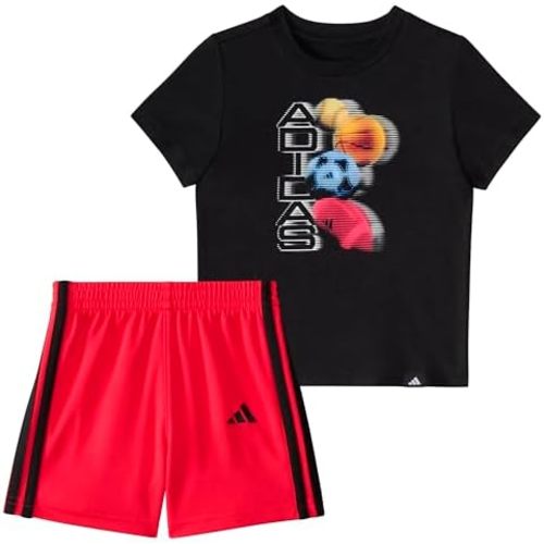 adidas baby-boys Short Sleeve Cotton Graphic Tee Shirt and 3-stripe Short Set