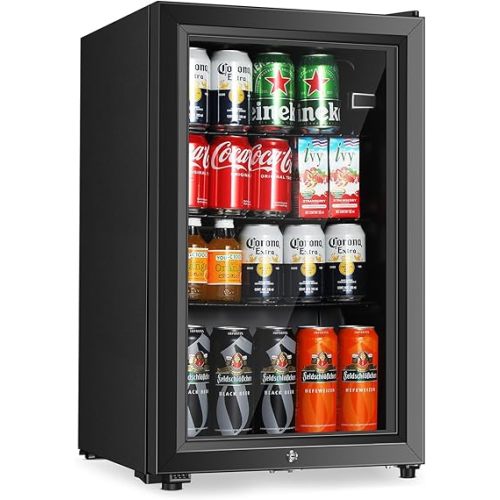 HAILANG Beverage Refrigerator, 2.3 Cu.Ft, Mini Fridge with Glass Door for Soda Beer, Freestanding Beverage Cooler for Office, Bar, Adjustable Shelving&Adjustable Foot