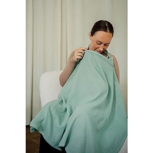 Breathable Muslin Nursing Cover for Baby Breastfeeding by Bond (Thyme Green) - Pumping Breastfeeding Cover Up for Mom I Also Works Ideal as Stroller Cover and Privacy Nursing Blanket