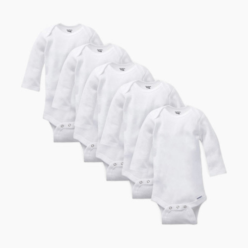 Gerber Organic Long Sleeve Solid Onesies Bodysuits (5 Pack) - White, Nb