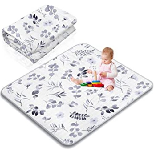 Watercolor Leaf Theme Portable Baby Play Mat, 43 x 43 Inch Washable Foldable Crawling Mat, Non Slip Playmat for Babies, Kids Play Mats Pad for Floor Playpen Toddler Infants Tummy Time Activity