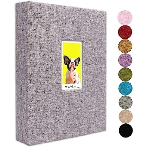 Mini Photo Album 208 Vertical Photos - Linen Cover, Front Window, Photo Album 2x3 Compatible with Fujifilm Instax Mini Film 7s 8 9 11, Polaroid 300, HP Sprocket, K-pop Photocards, Grey