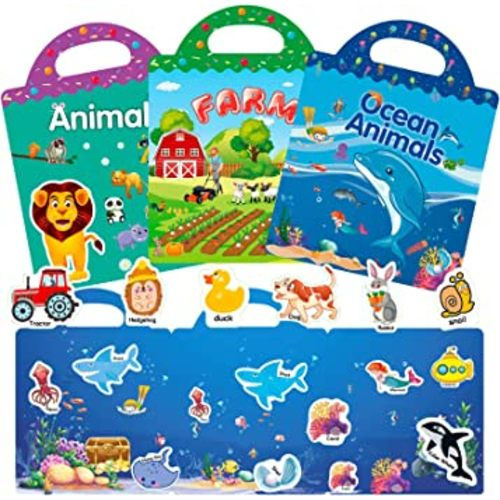 Reusable Sticker Books for Kids 1-3 2-4 Years Old, Toddler Activity Sticker Book Busy Book, Preschool Educational Learning Toys for Girls Boys Birthday Gift (Farm, Ocean and Animals Theme)