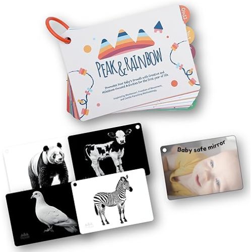 Montessori Baby Playtime Ideas 0-12 Months |40+ Stimulating & Milestone-Focused Newborn Activities |Expert Backed |Includes Safe Mirror & Realistic High-Contrast Images |Baby Shower - New Parents Gift