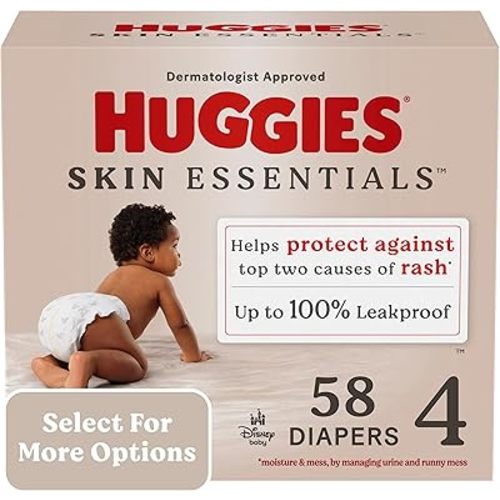 Huggies Size 4 Diapers, Skin Essentials Baby Diapers, Size 4 (22-37 lbs), 58 Count