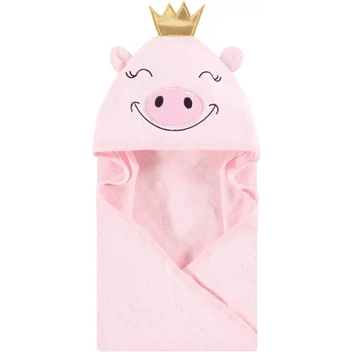 Hudson Baby Unisex Baby Cotton Animal Face Hooded Towel, Pig, One Size