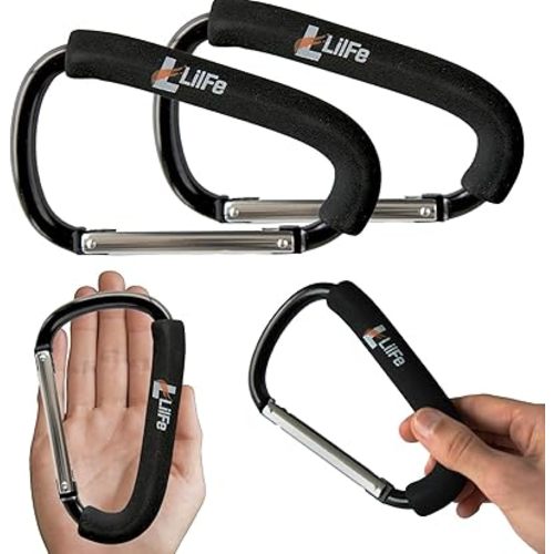 Baby Stroller Hooks for Hanging, Multipurpose Stroller Straps with Durable Stylish Stroller Clips for Diaper Bags, Perfect Mummy Hook for Stroller, Walker and Shopping (Black, Pack of 2- Large Hooks)