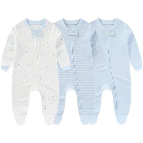 Baby Boy Girl 3 Pieces Zipper Rompers Cotton Newborn Unisex Footed Jumpsuits Long Sleeve Infant Clothes