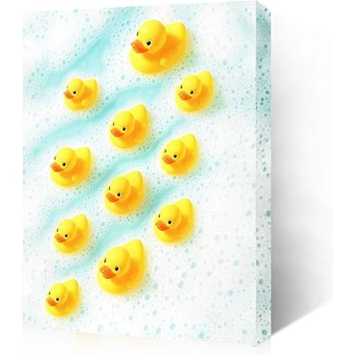 Funny Bathroom Canvas Wall Art Rubber Ducky Fleet, Colorful Bathroom Decor for Kids, Whimsical Duck in Pond Nursery Wall Print, Modern Wrapped Framed 16x20 Inch