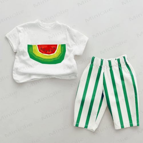 Baby Watermelon Green Vertical Striped 2-piece Set