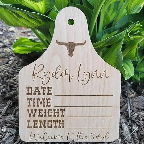 Personalized Wooden Birth Stats Sign, Cattle Tag Design, Western Baby Boy Nursery Door Hanger