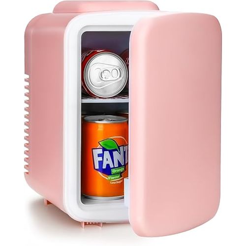 Simple Deluxe Mini Fridge, 4L/6 Can Portable Cooler & Warmer Freon-Free Small Refrigerator Provide Compact Storage for Skincare, Beverage, Food, Cosmetics, Pink New