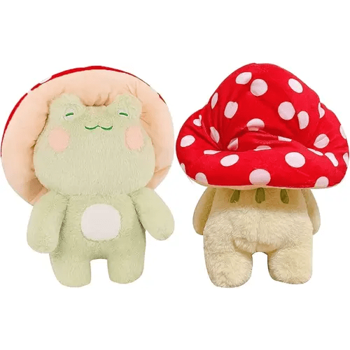 Frog Plush Toys, 10" Cute Frog with Red Mushroom Hat Stuffed Animals, Kawaii Plushies Gift for Kids Girls Adults Valentines Birthdays Gift(Light Green Red hat, 10inch