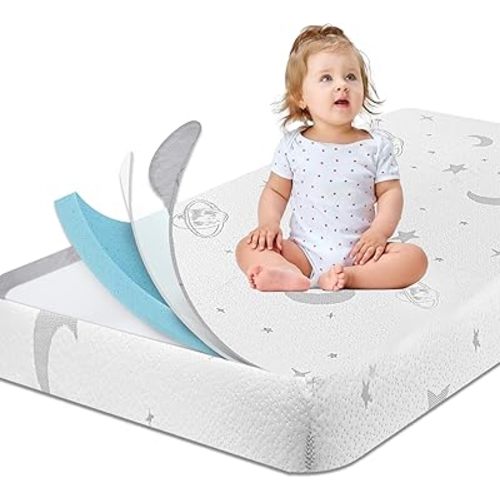 Crib Mattress 52"x27.5"–Dual Sided Breathable Memory Foam Toddler Mattress with Removable Washable Cover & Non-Slip Bottom for Baby Crib & Toddler Bed–Quiet, No Odor