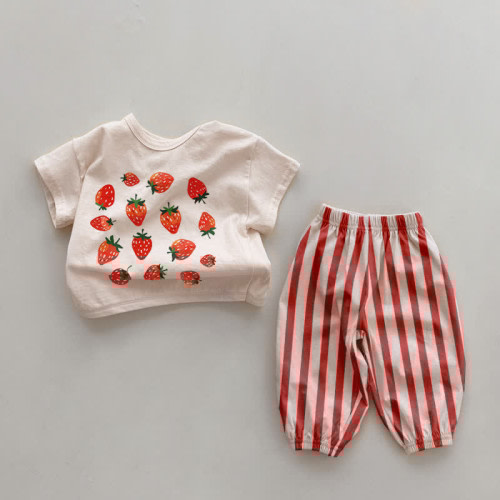 Baby 2-Piece Strawberry Red Striped Set