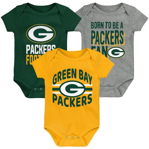 Green Bay Packers Newborn & Infant 3rd Down & Goal Three-Piece Bodysuit Set - Green/Gold/Heathered Gray