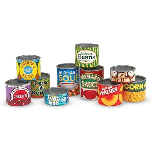 Melissa & Doug Let's Play House! Grocery Cans Play Food Kitchen Accessory ,3+ years- 10 Stackable Cans With Removable Lids