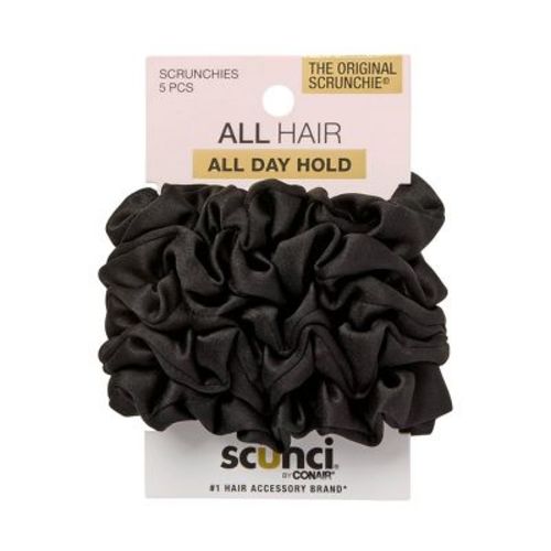 scünci Mini Satin Scrunchies - Black - All Hair - 5pcs: Hair Styling, Securing Hair, Elastic