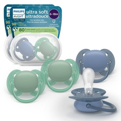 Philips Avent Ultra Soft Pacifiers 6-18m - Blue Hush/Desert Green - 4pk