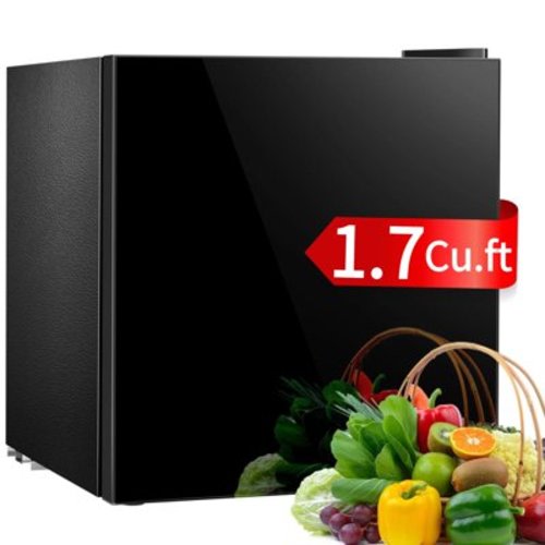 Auseo 1.7 cu.ft. Compact Refrigerator Mini Fridge, Retro Style, Low Noise & Energy Saving, Adjustable Temperature, for Kitchen/Office/Apartment/Dormitory-Black