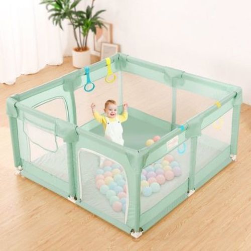 GOTGELIF 50"x50" 4-Panel Baby Playpen Spacious & Secure Foldable Playard Green