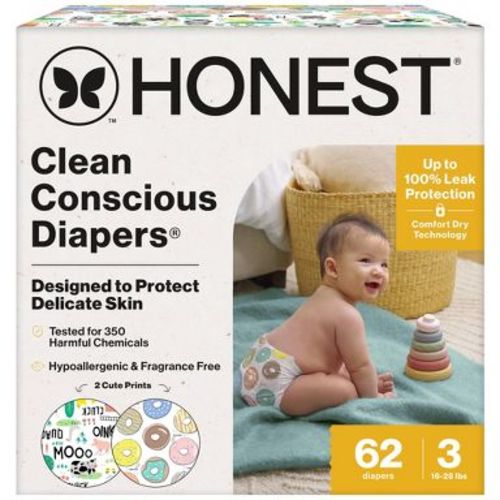 The Honest Company Clean Conscious Disposable Diapers - Barnyard Babies + Donut Grow Up - Size 3 - 62ct