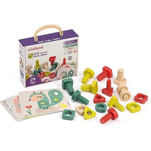Miniland ECO Nuts & Bolts with Activities - STEM, Geometric, Shapes, Visual Motor Coordination, Highly Resistant