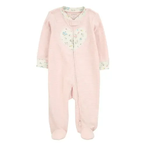 Baby Striped Heart 2-Way Zip Cotton Sleep & Play Pajamas - Carter's | Carter's