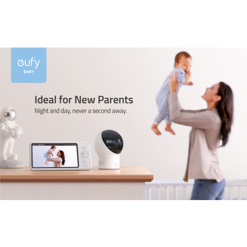 eufy Security Spaceview Video Baby Monitor E110 with Camera and Audio, Security Camera, 720p HD Resolution, Night Vision, 5" Display, 110° Wide-Angle Lens Included, Lullaby Player, Sound Alert - White