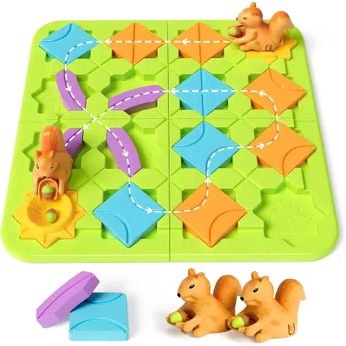 STEM Board Games Kids Toys, Maze Brain Teaser Puzzles Learning Games for Kids Ages 4-8 118 Challenges 5 Difficulty Levels Squirrel Logic Track Building Blocks, Educational Montessori Birthday Gifts