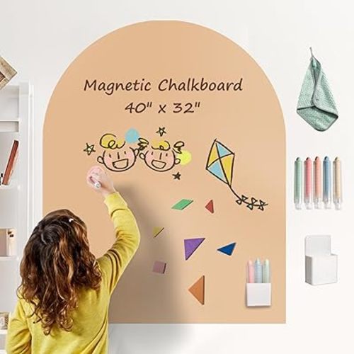 2025 Magnetic Chalkboard Wall Decal 40"x32" – Upgraded Strong Adhesive, Thickened Iron Layer, Wet Cloth for Easy Erasing, Drawing Learning for Kids Playroom, School, Home Decor (Camel Pink)