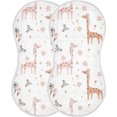 Burbuja Cute Giraffe Muslin Baby Burp Cloths, Soft & Absorbent Cotton Burping Rags for Newborn Boys & Girls, 2 Pack