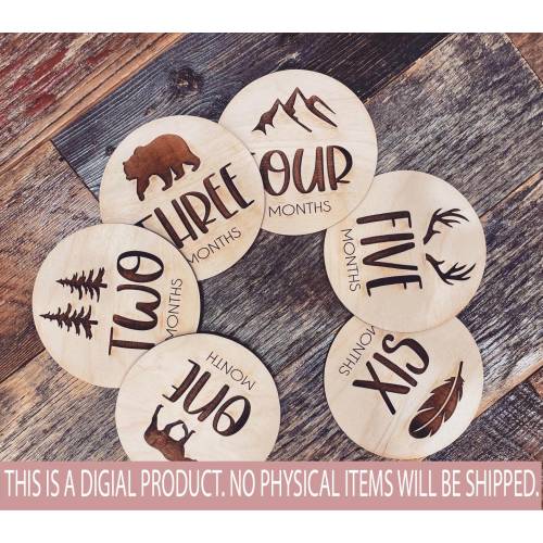 Digital Adventure Outdoor Theme Baby Milestones | Wood Milestones Discs Digital Cut File | Glowforge Baby Milestone Circles