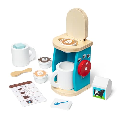 Melissa & Doug 11-Piece Brew and Serve Wooden Coffee Maker Set - Play Kitchen Accessories Pretend Play Kitchen Accessories Kids Coffee Maker Set For Girls And Boys
