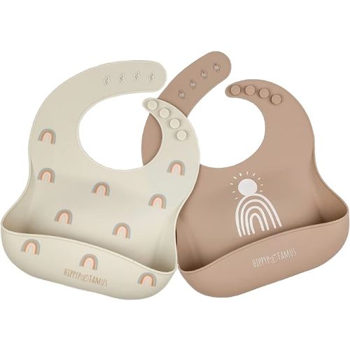 Hippypotamus Silicone Baby Bibs - Soft Waterproof Bibs for Babies & Toddlers - Set of 2 (Rainbows)