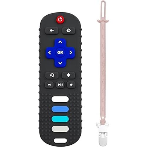 Baby Teething Toys, Food Grade Silicone Remote Control Teether for Babies 3 6 12 18 Months, TV Remote Shape with Silicone Pacifier Clip Infant Chew Toys for Boys and Girls, Freezer BPA Free