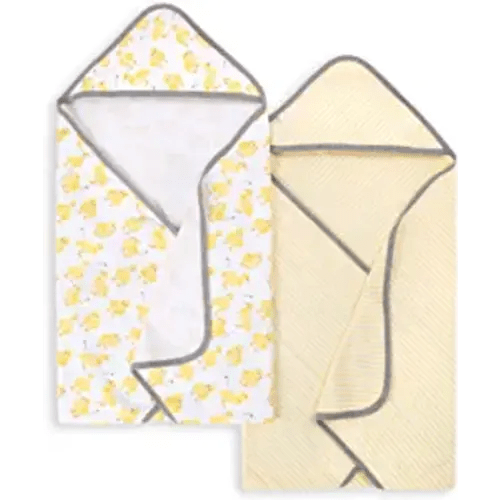 Burt's Bees Baby - Hooded Towels, Absorbent Knit Terry, Super Soft Single Ply, 100% Organic Cotton (Little Ducks, 2-Pack),2 Count(Pack of 1)