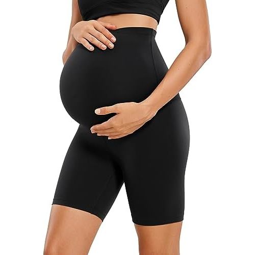 CRZ YOGA Womens Butterluxe Maternity Biker Shorts Over The Belly 6" - Pregnancy Yoga Workout Activewear