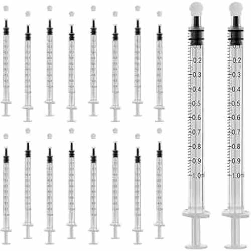 20Pack 1ml/cc Syringe for Liquid with Caps - Liquid Measuring Syringe - Syringes Tools for Scientific Labs, Feeding, Jello Shots - Individually Sterile Sealed