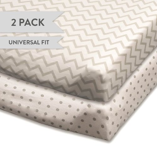 Changing Pad Cover Set | Cradle Sheet Set 100% Cotton Jersey Knit 2 Pack Grey and White Chevron and Polka Dots