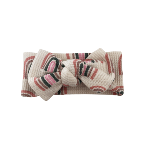 Organic Waffle Knot Bow, Pink Rainbow