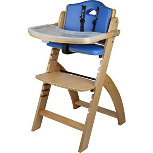 Abiie Beyond Wooden High Chair with Tray (Natural Wood - Blue Cushion)