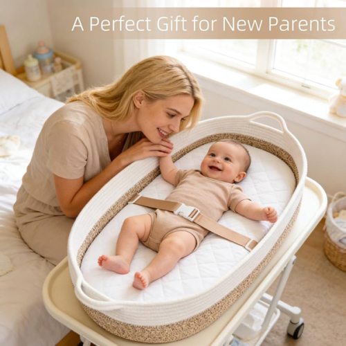 Baby Changing Basket with Diaper Changing Pad, Breathable & Waterproof Dual-Cover Foldable Portable Travel Cotton Rope Baby Changing Mat for Dresser & Table Gift for Baby Shower