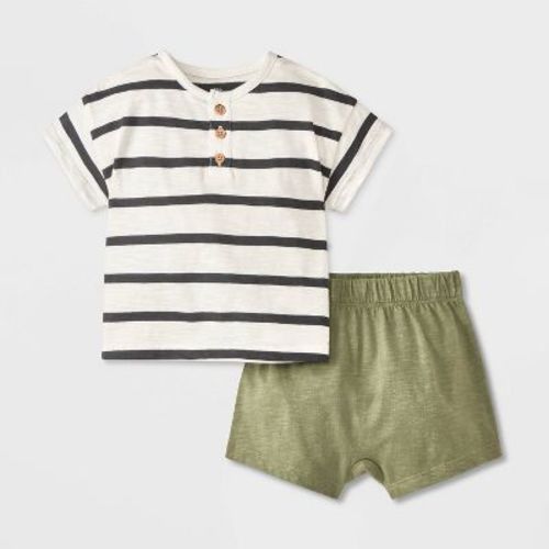 Baby Boys' Short Sleeve Top & Bottom Set - Cat & Jack™ Cream/black Newborn