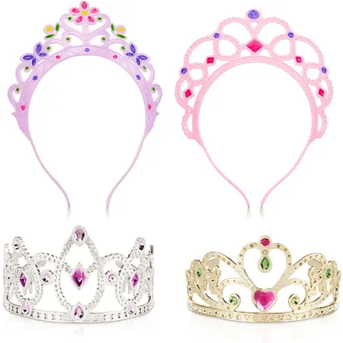 Melissa & Doug Dress-Up Tiaras for Costume Role Play (4 pcs),Pink, Purple, Silver, Gold