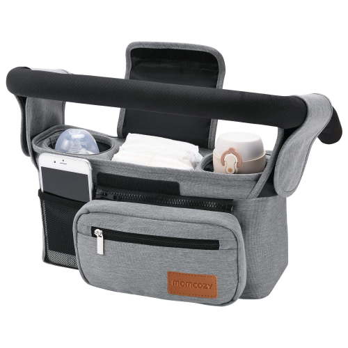 Momcozy Universal Stroller Organizer with Insulated Cup Holder Detachable Phone Bag & Shoulder Strap, Fits for Stroller like Uppababy, Baby Jogger, Britax, BOB, Umbrella and Pet Stroller, Momcozy Stroller Organizer-Grey