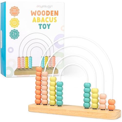 Play Platoon Wooden Abacus for Kids Math - Wooden Rainbow Toy Abacus for Toddlers 1-3, Boho Rainbow Nursery Decor, Boho Baby Aesthetic Neutral Baby Toys, Montessori Counting Beads